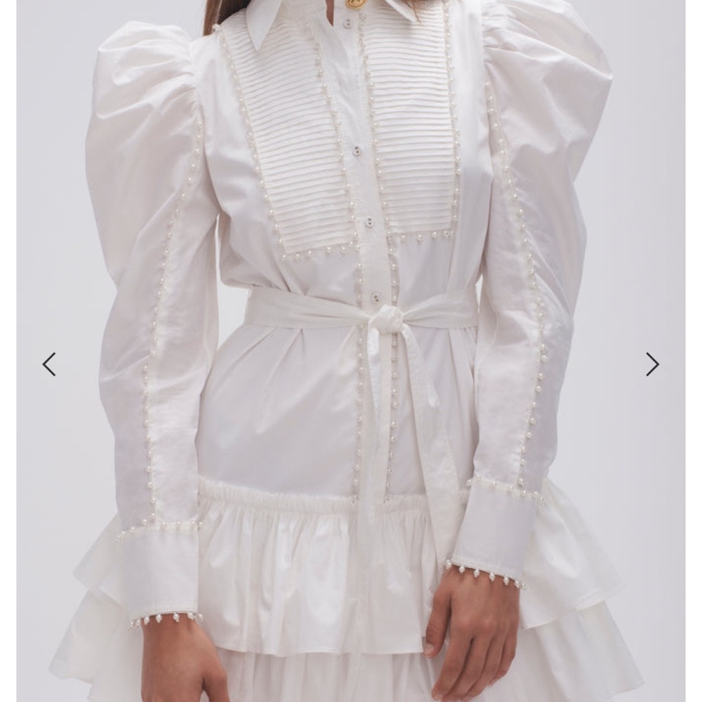 NWT Aje Florence Pearl Trim Puff Sleeve Dress